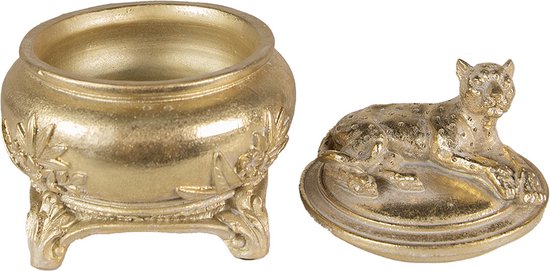 Clayre & Eef Sieradendoos Luipaard Ø 13x14 cm Goudkleurig Kunststof Juwelendoos Sieraden box Sieradenkist