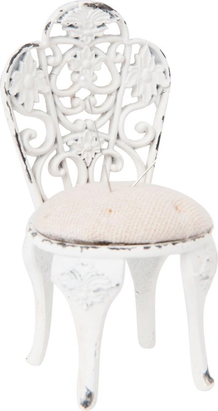 Clayre & Eef Speldenkussen 5*5*10 cm Wit Ijzer Textiel