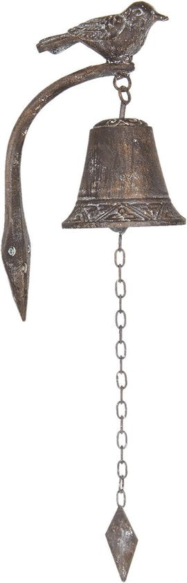 Clayre & Eef Ouderwetse Deurbel Gietijzer Vogel 10*15*25 cm Bruin Ijzer Tuinbel Buitenbel Bel met Klepel