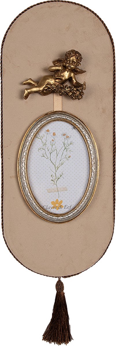 Clayre & Eef Fotolijst 10x15 cm Beige Goudkleurig Kunststof Glas Ovaal Fotokader