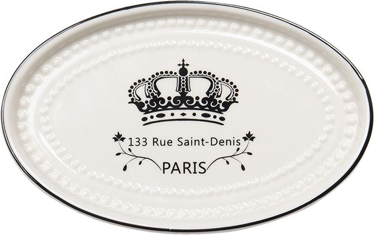 Clayre & Eef Badkamerset Set van 4 Beige Zwart Keramiek Kroon Paris Badkamer Accessoires Set
