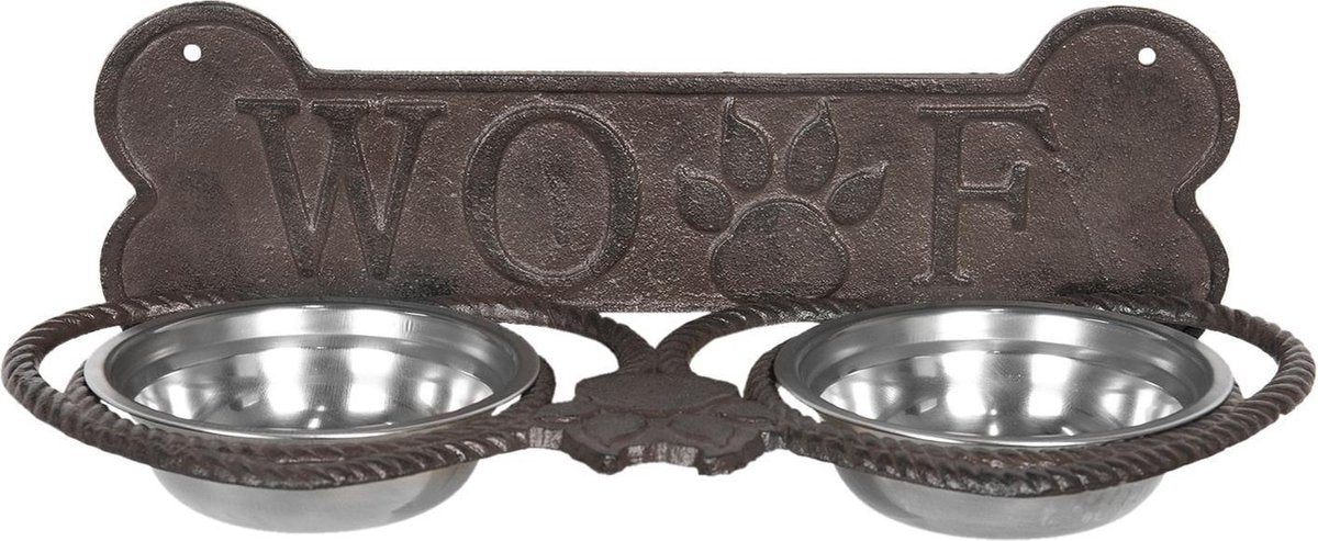 Clayre & Eef Voerbak Hond 39x18x12 cm Bruin Ijzer Rechthoek Hondenbot Woef Voerbak Kat