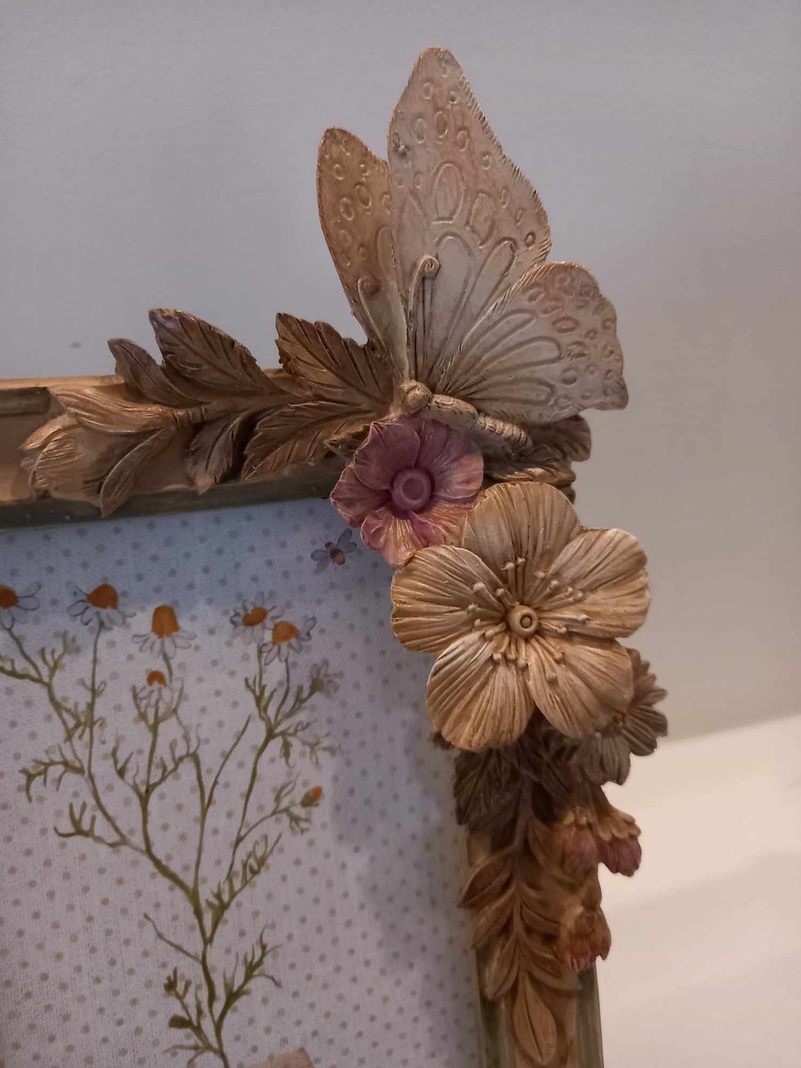 Clayre & Eef Fotolijst 10x15 cm Bruin Beige Kunststof Glas Bloemen Fotokader
