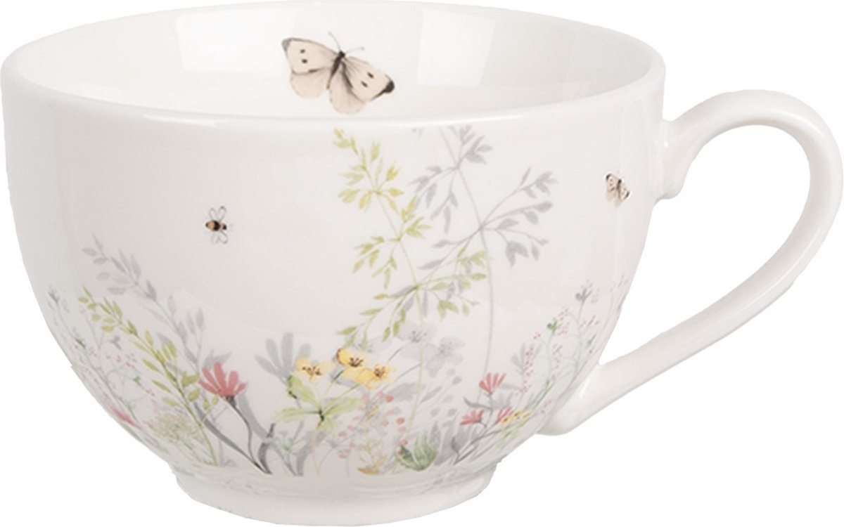 Clayre & Eef Kop en Schotel 250 ml Wit Porselein