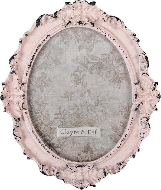 Clayre & Eef Fotolijst 17*2*20 cm / 12*15 cm Roze Kunststof Glas Bloemen Fotokader Wissellijst Foto Frame