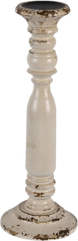 Clayre & Eef Kandelaar Ø 15*42 cm Wit Hout Kaarsenstandaard Kaarsenhouder
