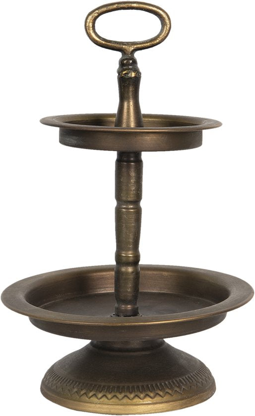 Clayre & Eef Etagère 2 laags Ø 22*34 cm Bruin Ijzer Serveerschaal