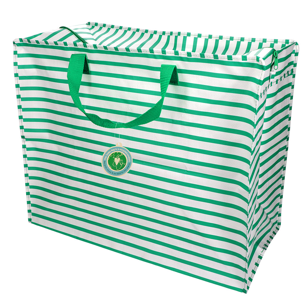 Rex London Jumbo Opbergtas Green Stripes – XXL Verhuistas met Rits – Grote Opbergzak voor Was, Beddengoed & Opslag