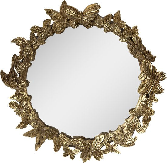 Clayre & Eef Spiegel Ø 34 cm Goudkleurig Kunststof Rond Grote Spiegel Wand spiegel Muur spiegel