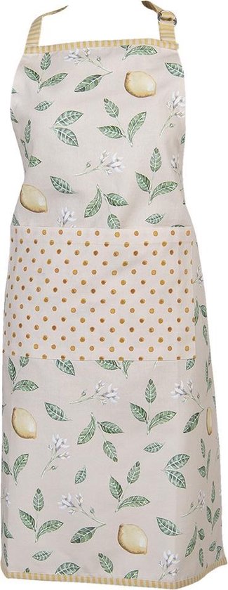 Clayre & Eef Keukenschort 70*85 cm Beige Geel Katoen Citroenen BBQ Schort Cadeau voor haar Kookschort