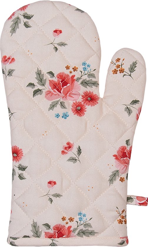 Clayre & Eef Ovenwant 18*30 cm Beige Katoen Bloemen Ovenhandschoen Cadeau voor haar