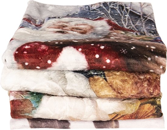 Clayre & Eef Plaid 130*170 cm Meerkleurig Polyester Rechthoek Kerstman Deken Kleed Dekentje