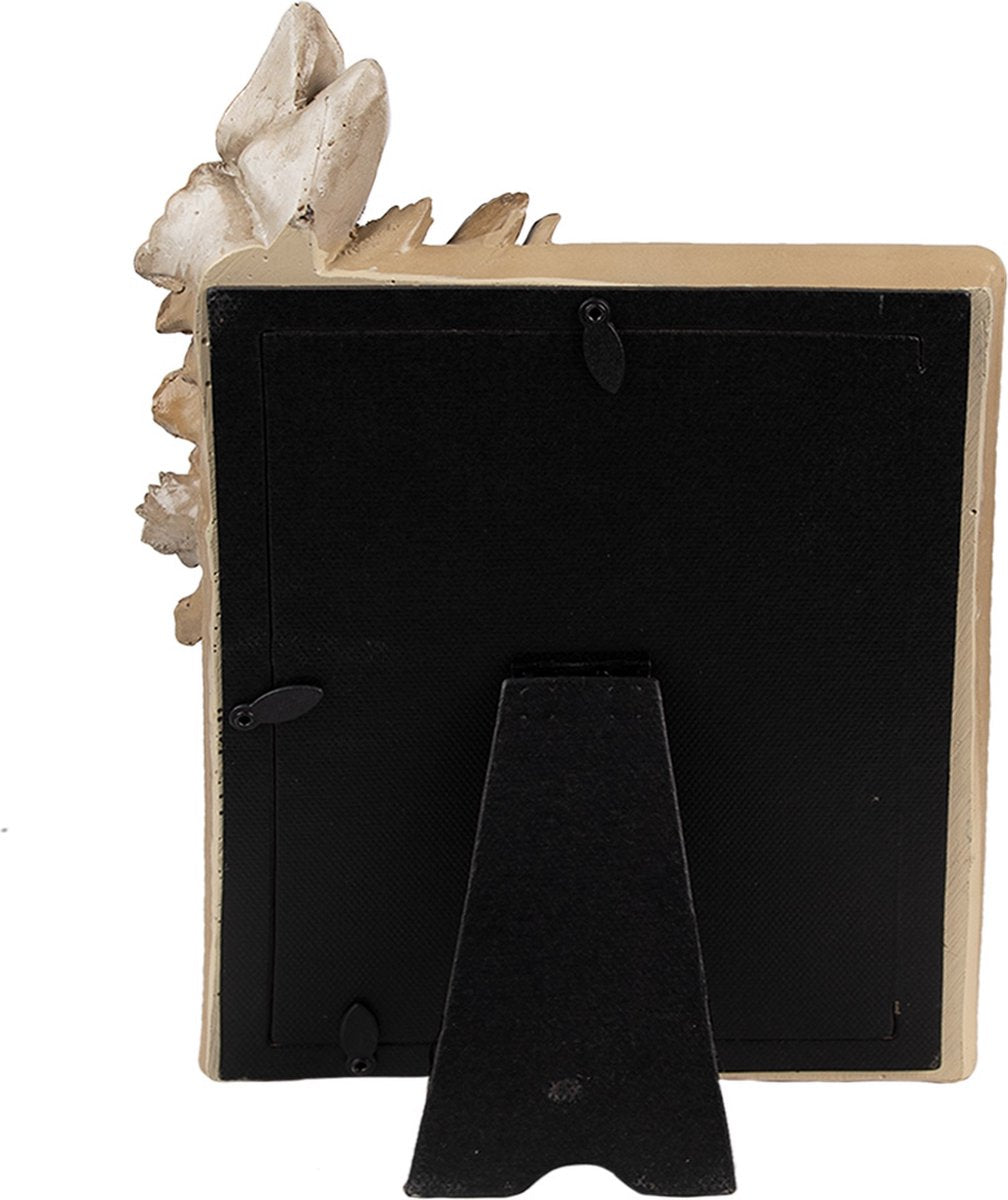 Clayre & Eef Fotolijst 10x15 cm Bruin Beige Kunststof Glas Bloemen Fotokader