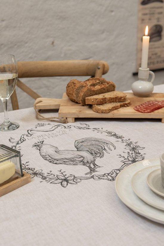 Clayre & Eef Keukenschort 70x85 cm Beige Katoen Haan BBQ Schort Cadeau voor haar Kookschort