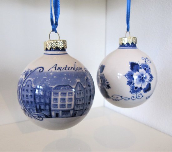 Heinen Delfts Blauw | Kerstbal Amsterdam  | Souvenir | Holland | Kerstversiering