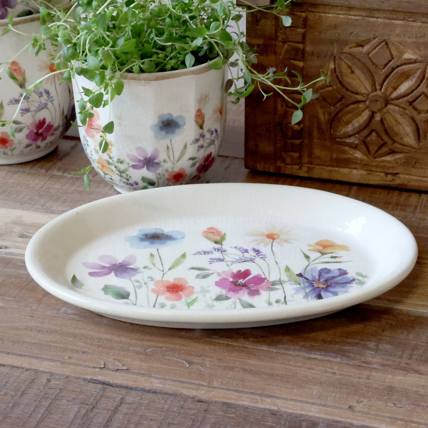 Chic Antique Decoratieve Tray / Bord – Accessoire Onder Vaas of Pot – Frans-landelijke Interieurstijl