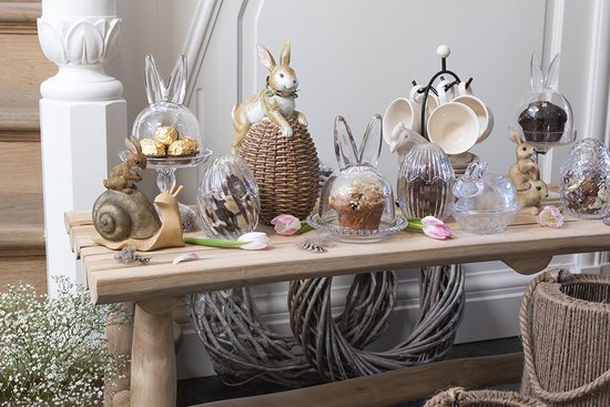 Clayre & Eef Bonbonniere met deksel Ei Ø 9*12 cm Transparant Glas Bonbonschaaltje Bonbonniere Kristal Decoratie Schaal