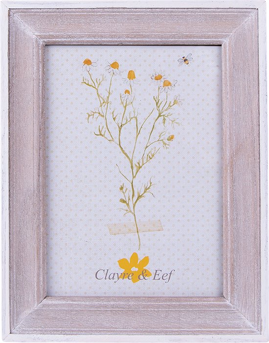 Clayre & Eef Fotolijst 13x18 cm Bruin Wit Hout Rechthoek Fotokader Wissellijst Foto Frame