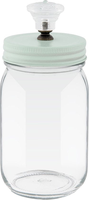 Clayre & Eef Voorraadpot Deksel 350 ml Groen Ijzer Glas Rond Voorraadbus Bewaarpot Opbergpot