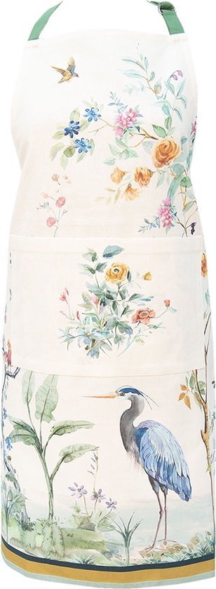 Clayre & Eef Keukenschort 70*85 cm Groen, Roze, Blauw Katoen Tropisch Dieren en Planten BBQ Schort Kookschort