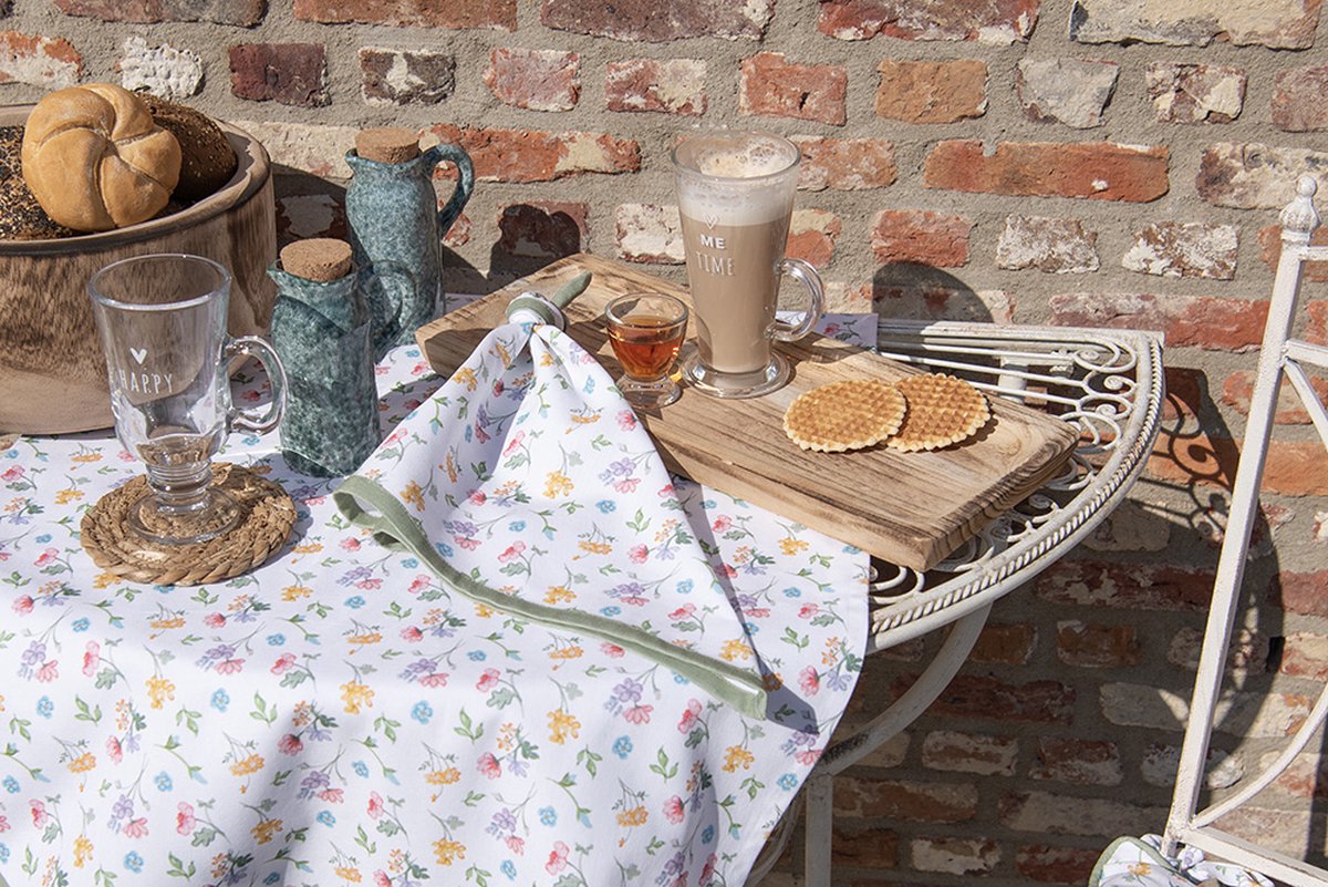 Clayre & Eef Ovenwant 18x30 cm Wit Groen Katoen Bloemen