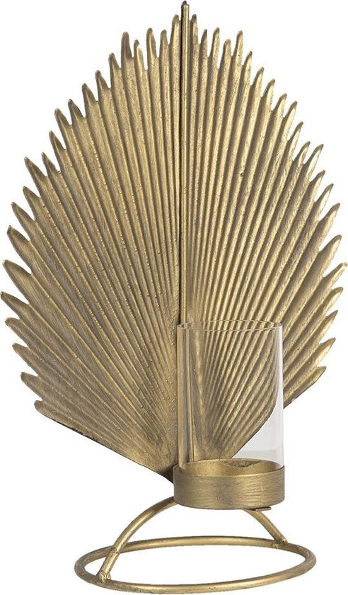 Clayre & Eef Decoratie Blad 24*14*32 cm Goudkleurig Ijzer Decoratief Figuur Decoratieve Accessoires Woonaccessoires