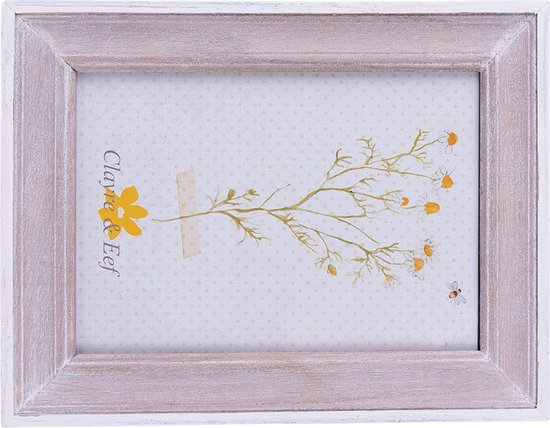 Clayre & Eef Fotolijst 13x18 cm Bruin Wit Hout Rechthoek Fotokader Wissellijst Foto Frame