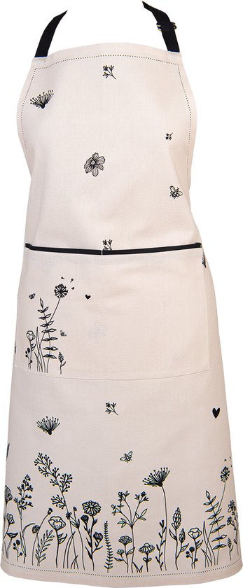 Clayre & Eef Keukenschort 70x85 cm Beige Zwart Katoen Bloemen BBQ Schort