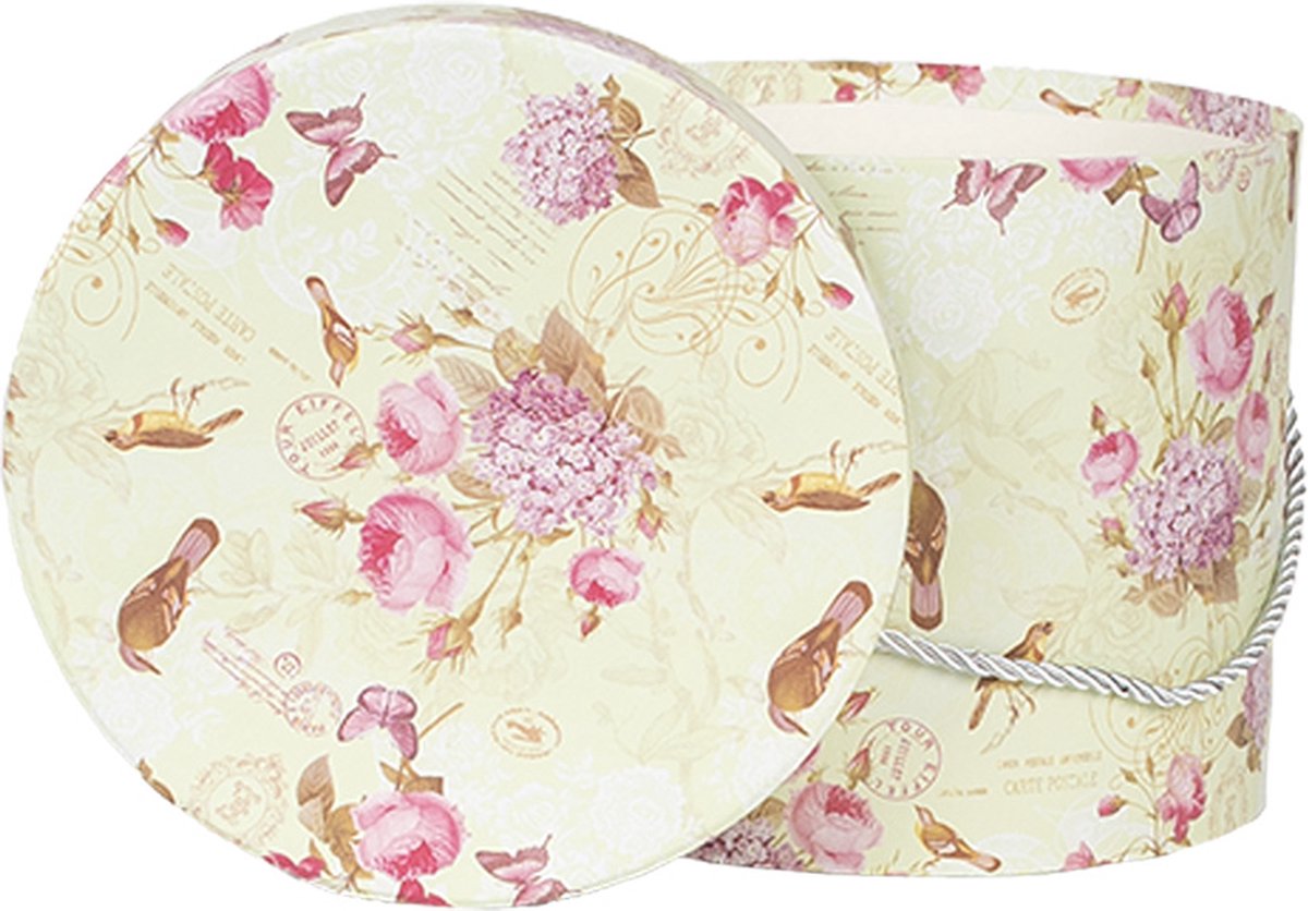 Clayre & Eef Opbergdoos Set van 3 23x20 / Ø 20x17 / Ø 17x14 cm Groen Karton Bloemen