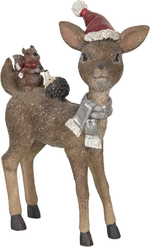 Clayre & Eef Kerstdecoratie Beeld Hert 11*5*16 cm Bruin Kunststof Decoratief Figuur Decoratieve Accessoires Kerstdecoratie voor Binnen