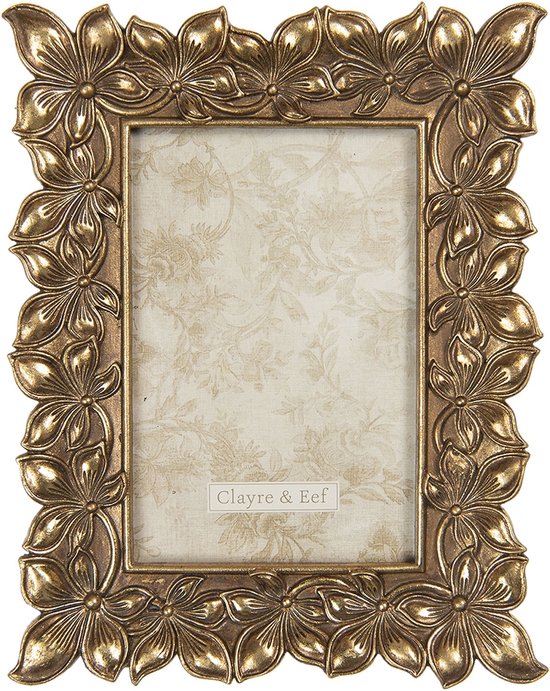 Clayre & Eef Fotolijst 18*2*22 cm / 10*15 cm Goudkleurig Kunststof Rechthoek Bloemen Fotokader Wissellijst Foto Frame