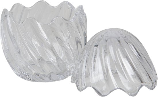 Clayre & Eef Bonbonniere met deksel Ei Ø 9*12 cm Transparant Glas Bonbonschaaltje Bonbonniere Kristal Decoratie Schaal