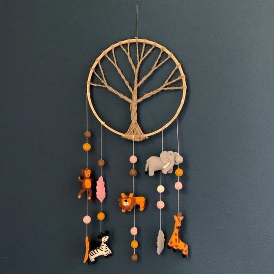 Vilten dromenvanger met Jungle dieren - 31cm