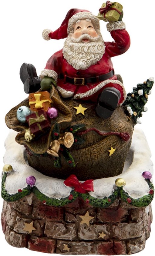 Clayre & Eef | Muziekdoos Kerstman Rood, Bruin ø 10*15 cm | 6PR4736