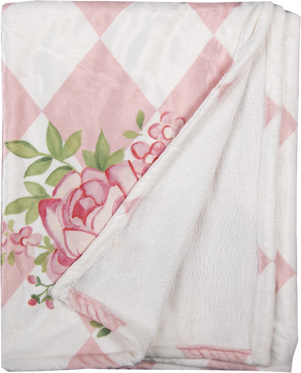 Clayre & Eef Plaid 130x170 cm Roze Wit Polyester Deken