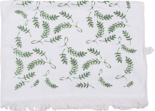 Clayre & Eef Gastendoekje 40x66 cm Wit Groen Katoen Takjes Toilet Handdoek