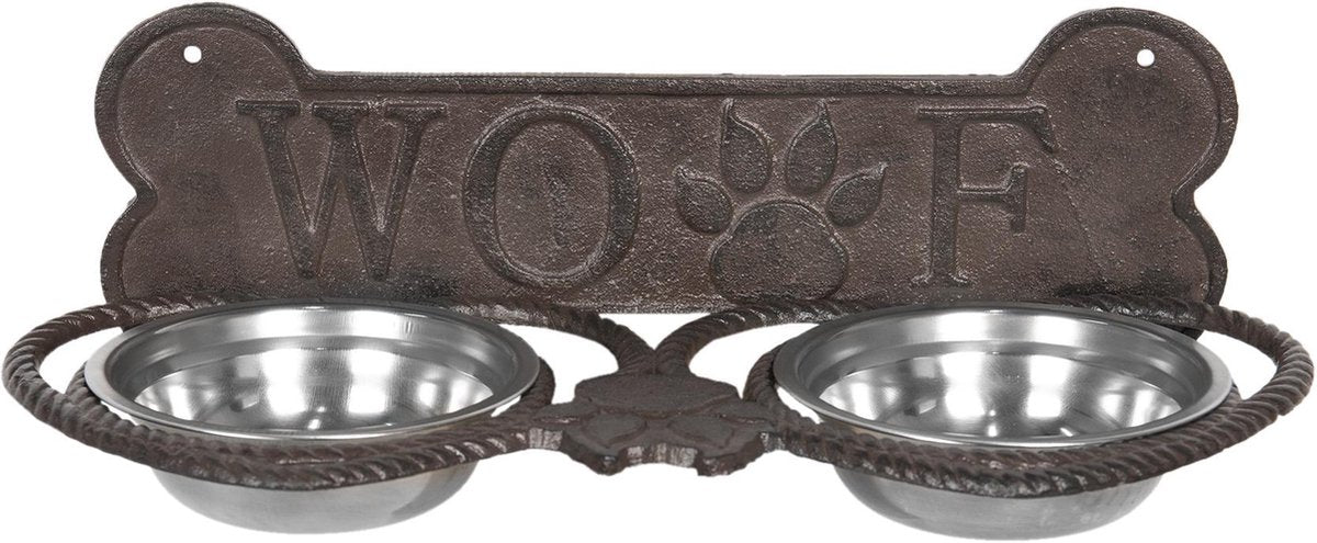 Clayre & Eef Voerbak Hond 39x18x12 cm Bruin Ijzer Rechthoek Hondenbot Woef Voerbak Kat