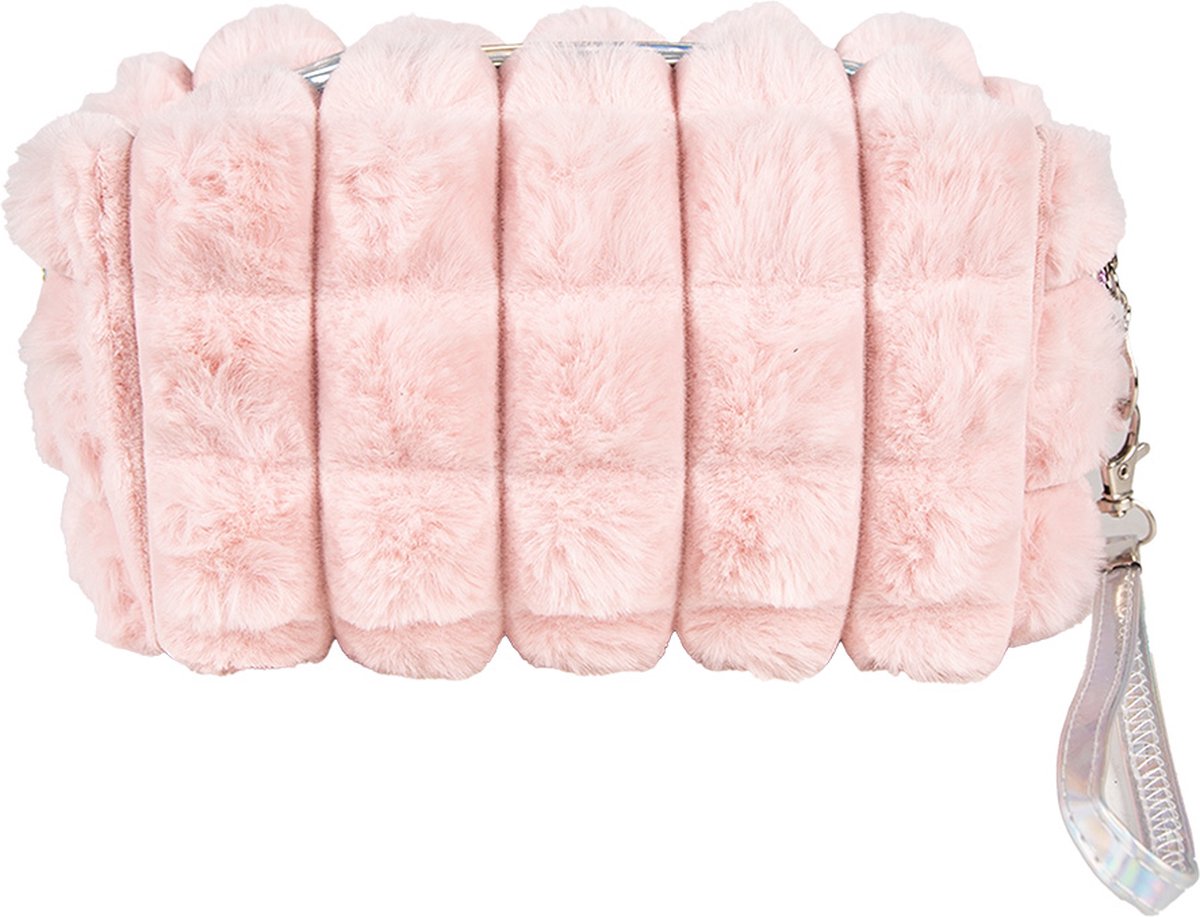Clayre & Eef Toilettas Dames 18x7x10 cm Roze Synthetisch Bloem Make-Up Tasje