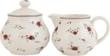 Clayre & Eef Melk en Suiker Set 12x9x8 / Ø 9x10 cm Beige Keramiek Bloemen