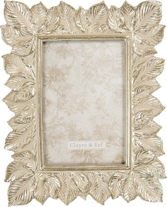 Clayre & Eef Fotolijst 18*2*22 cm / 10*15 cm Zilverkleurig Kunststof Rechthoek Blaadjes Fotokader Wissellijst Foto Frame
