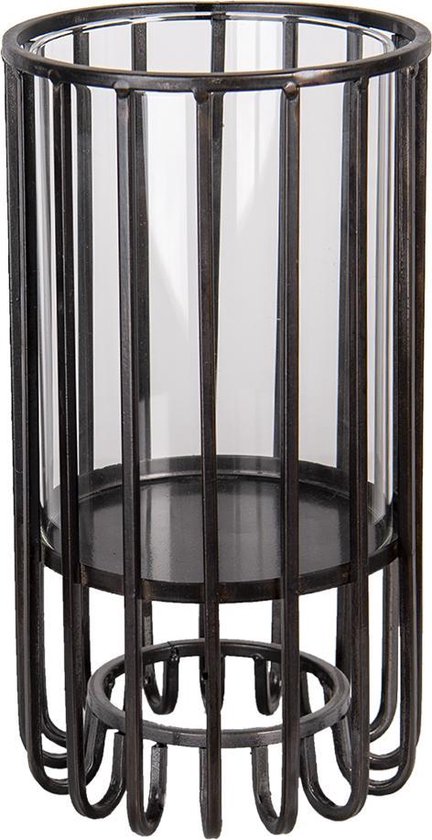 Clayre & Eef Windlicht Ø 14*25 cm Zwart Metaal Rond Kaarsenhouder Sfeerverlichting