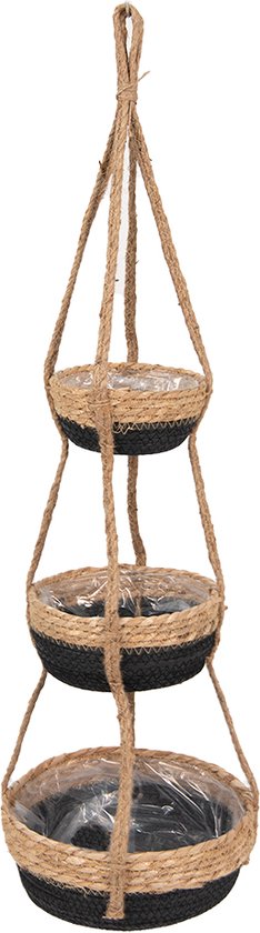 Clayre & Eef Plantenhanger Binnen Ø 24*83 cm Bruin Zwart Zeegras Rond Hangpot