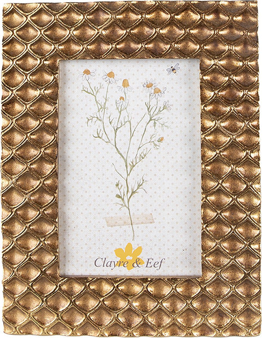 Clayre & Eef Fotolijst 10x15 cm Goudkleurig Kunststof Honingraat Fotokader Wissellijst Foto Frame