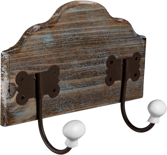Clayre & Eef Wandkapstok 2 haken 25*9*19 cm Bruin Hout Ijzer Decoratieve kapstok