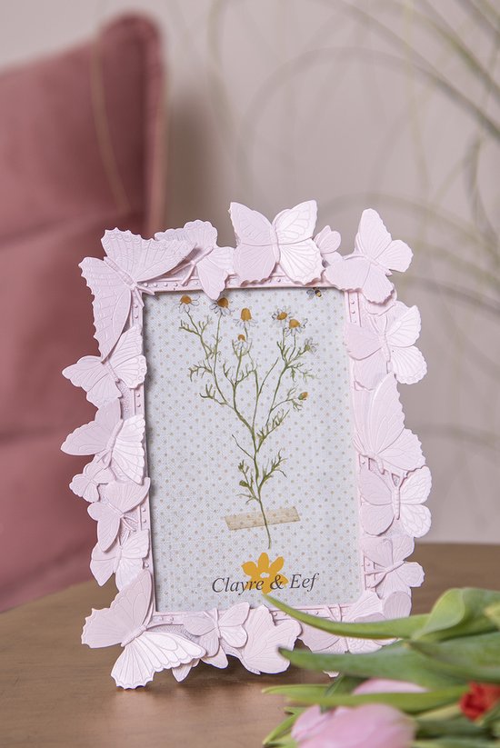 Clayre & Eef Fotolijst 10x15 cm Roze Kunststof Glas Fotokader Wissellijst Foto Frame