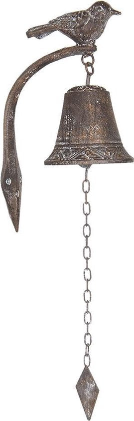 Clayre & Eef Ouderwetse Deurbel Gietijzer Vogel 10*15*25 cm Bruin Ijzer Tuinbel Buitenbel Bel met Klepel