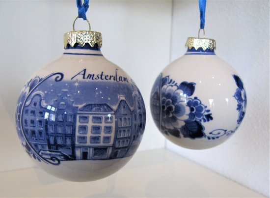 Heinen Delfts Blauw | Kerstbal Amsterdam  | Souvenir | Holland | Kerstversiering