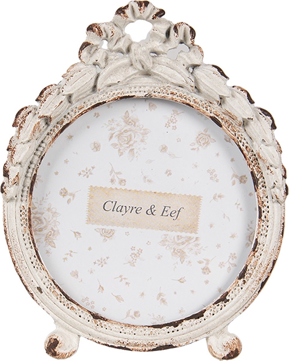 Clayre & Eef Fotolijst Ø 6 cm Wit IJzer Glas Rond Fotokader
