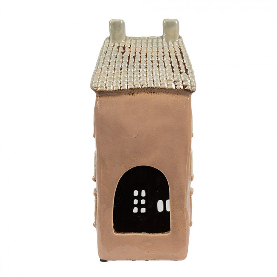 Clayre & Eef Waxinelichthouder Huis 12x9x28 cm Bruin Beige Keramiek