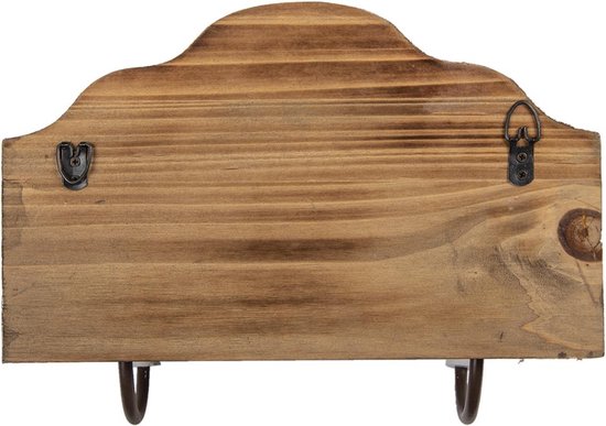 Clayre & Eef Wandkapstok 2 haken 25*9*19 cm Bruin Hout Ijzer Decoratieve kapstok
